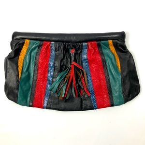 90s Vintage Faux Reptile Print with Tassel Clutch
